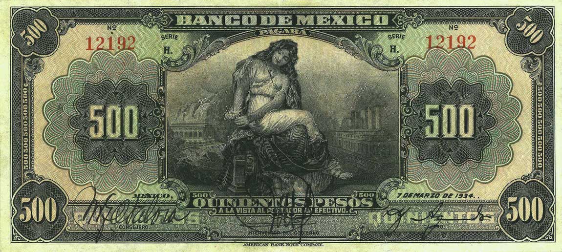 Front of Mexico p26d: 500 Pesos from 1932