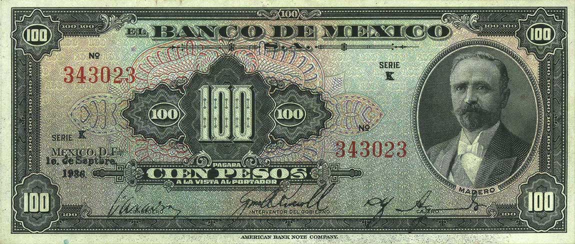 Front of Mexico p31a: 100 Pesos from 1936