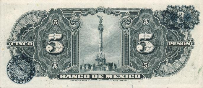 Back of Mexico p34i: 5 Pesos from 1947