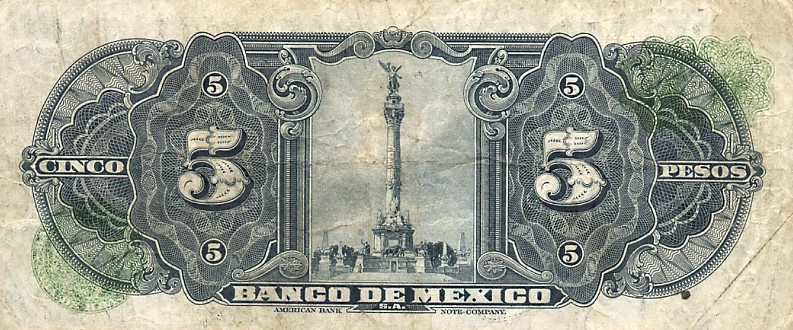 Back of Mexico p34k: 5 Pesos from 1949