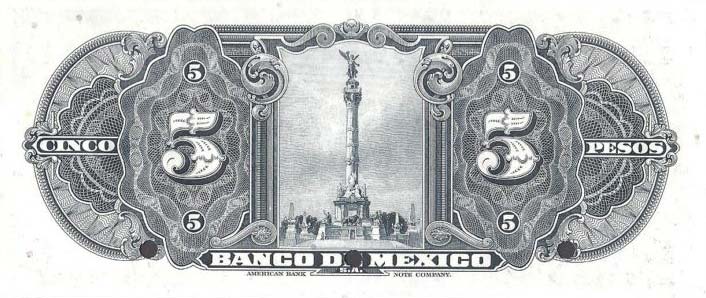 Back of Mexico p34s: 5 Pesos from 1937