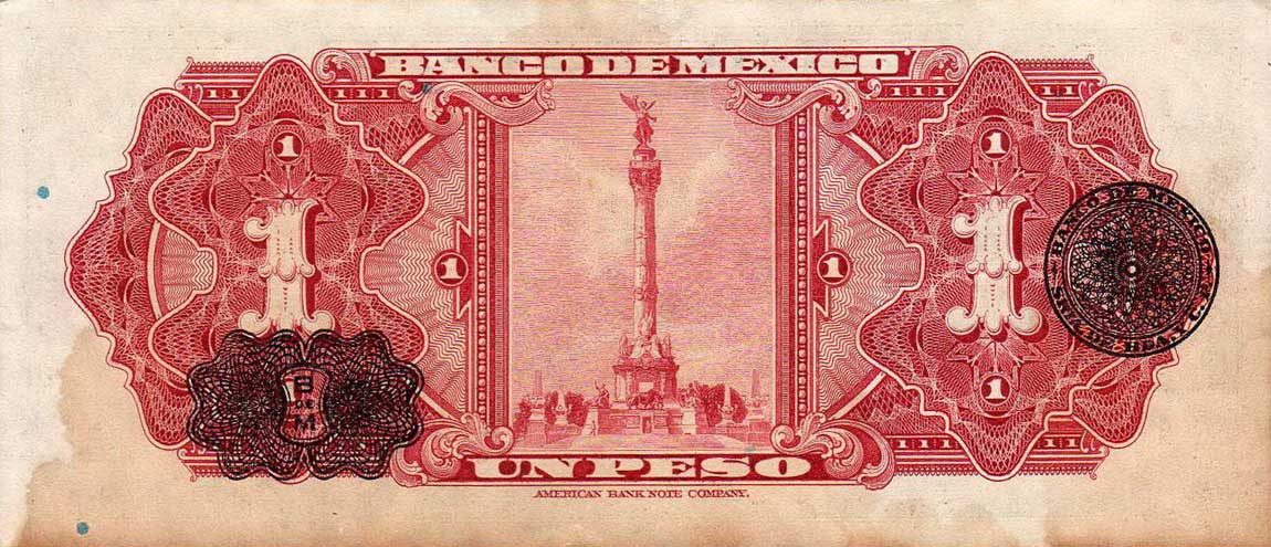 Back of Mexico p38a: 1 Peso from 1943