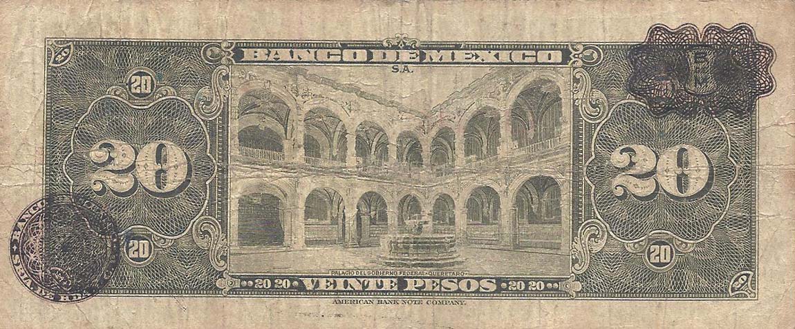 Back of Mexico p40e: 20 Pesos from 1942