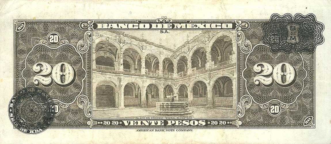 Back of Mexico p40g: 20 Pesos from 1943