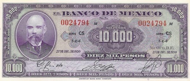Front of Mexico p45b: 10000 Pesos from 1950