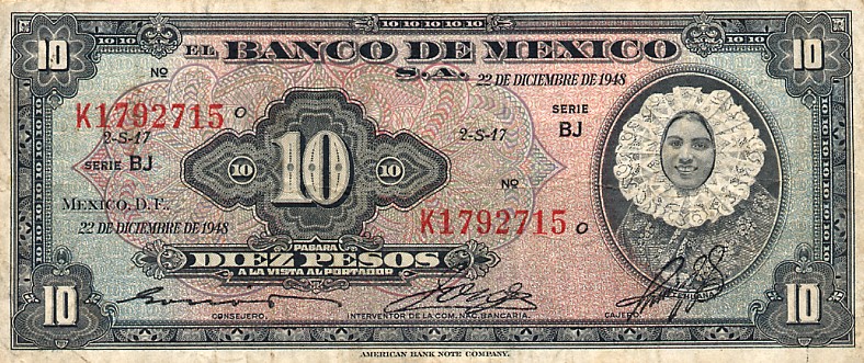 Front of Mexico p47c: 10 Pesos from 1948