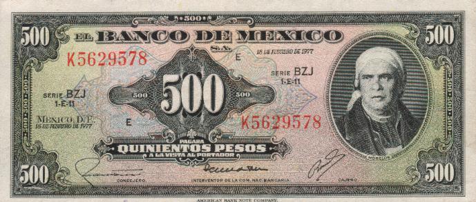 Front of Mexico p51s: 500 Pesos from 1977