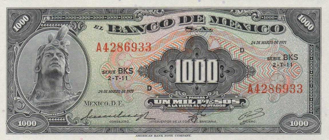 Front of Mexico p52o: 1000 Pesos from 1971
