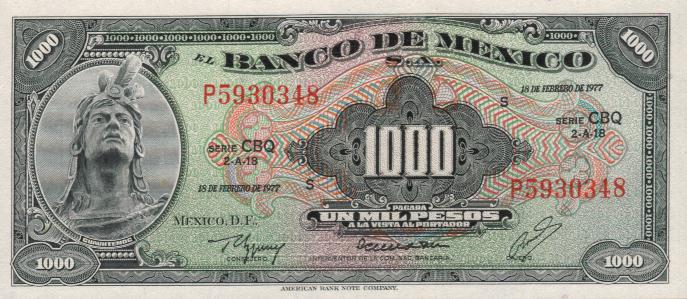 Front of Mexico p52t: 1000 Pesos from 1977