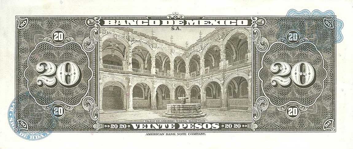 Back of Mexico p54k: 20 Pesos from 1963