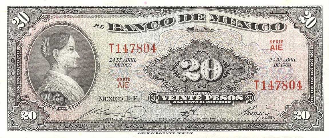 Front of Mexico p54k: 20 Pesos from 1963
