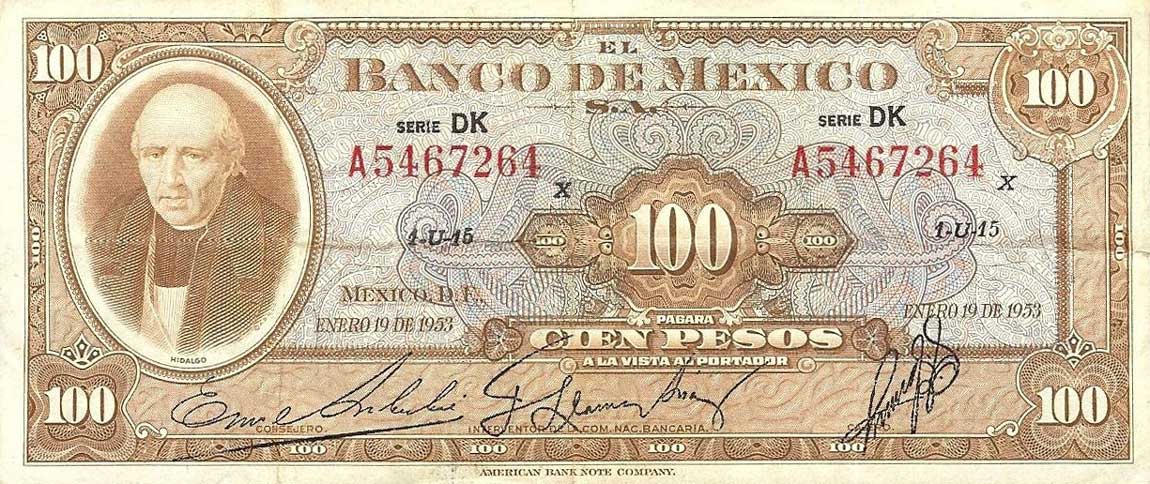 Front of Mexico p55b: 100 Pesos from 1953