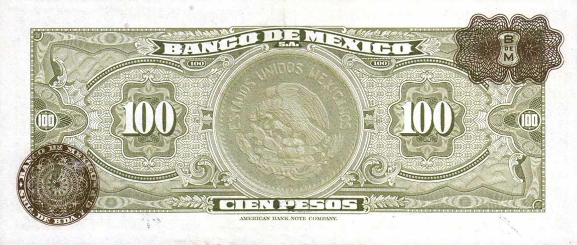 Back of Mexico p55f: 100 Pesos from 1957