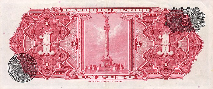 Back of Mexico p56b: 1 Peso from 1954