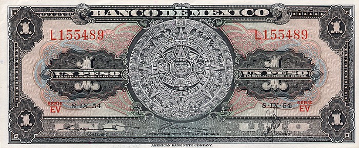 Front of Mexico p56b: 1 Peso from 1954