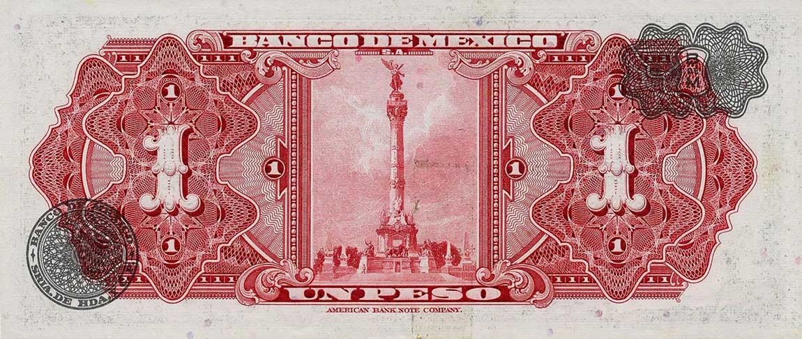 Back of Mexico p59h: 1 Peso from 1961