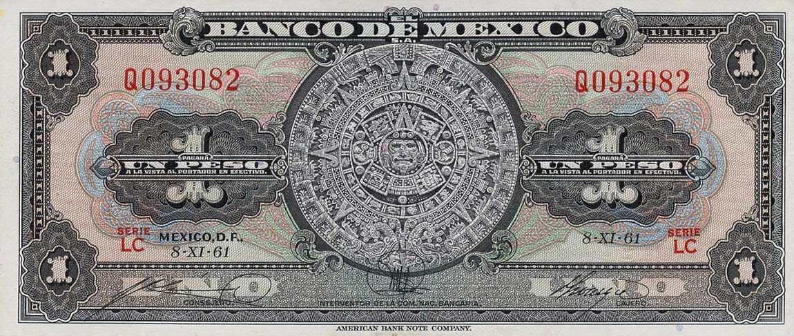 Front of Mexico p59h: 1 Peso from 1961