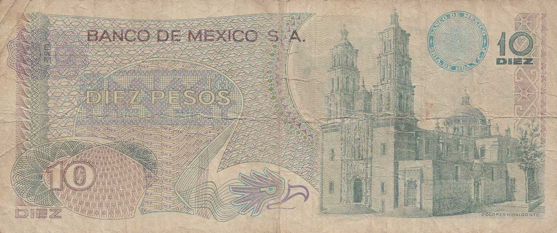 Back of Mexico p63b: 10 Pesos from 1969