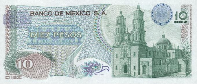 Back of Mexico p63e: 10 Pesos from 1972