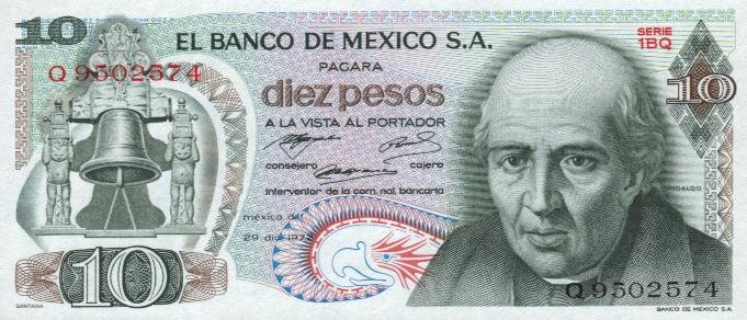 Front of Mexico p63e: 10 Pesos from 1972