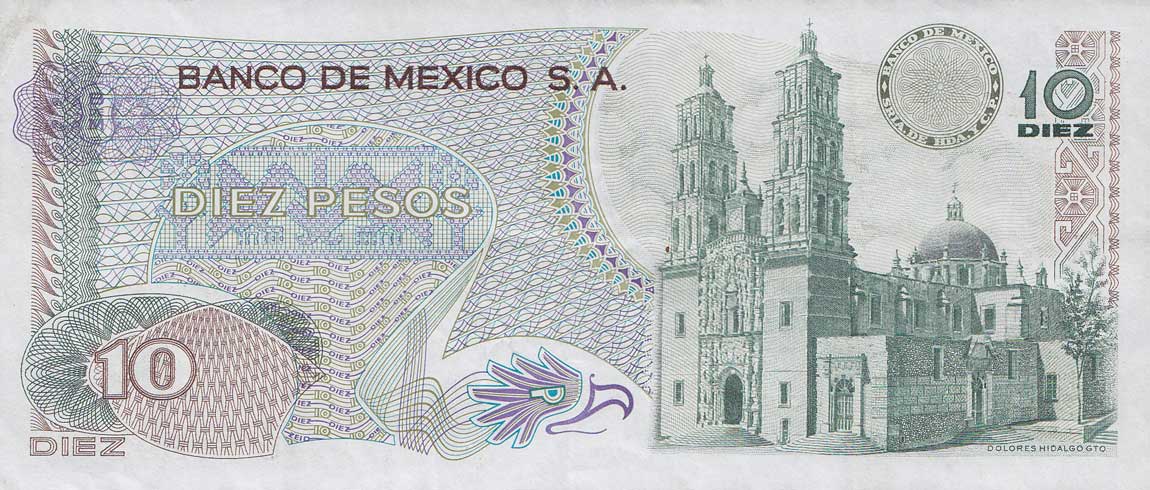Back of Mexico p63h: 10 Pesos from 1975