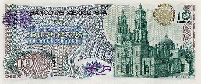 Back of Mexico p63i: 10 Pesos from 1977