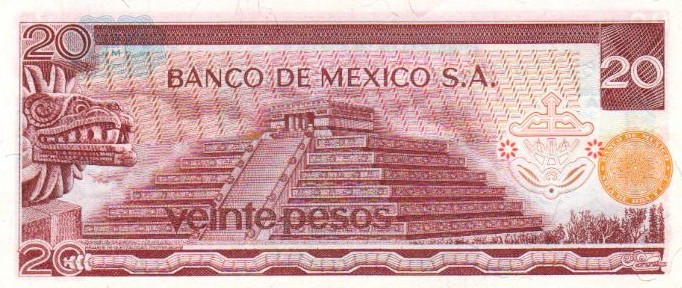 Back of Mexico p64a: 20 Pesos from 1972