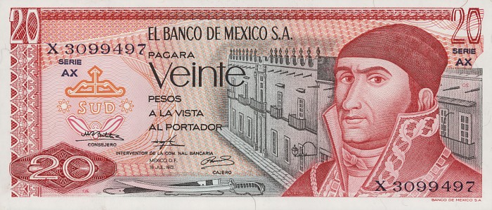 Front of Mexico p64b: 20 Pesos from 1973