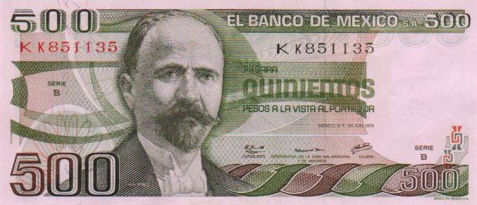 Front of Mexico p69: 500 Pesos from 1979