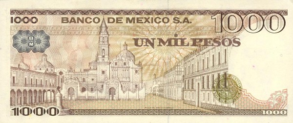 Back of Mexico p76a: 1000 Pesos from 1981