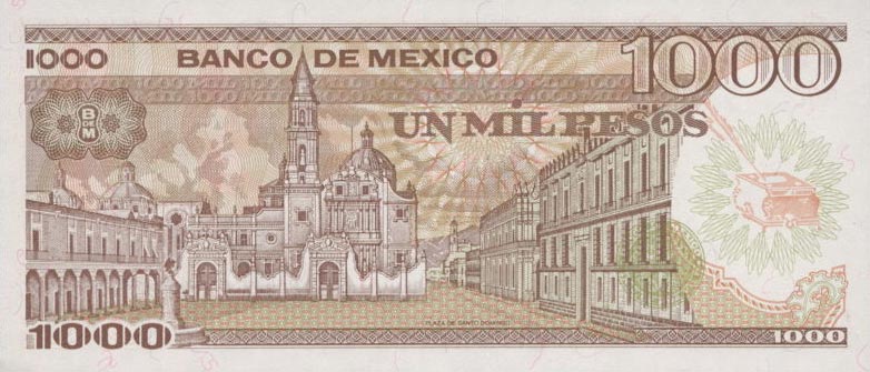 Back of Mexico p85: 1000 Pesos from 1985