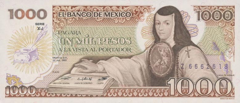 Front of Mexico p85: 1000 Pesos from 1985