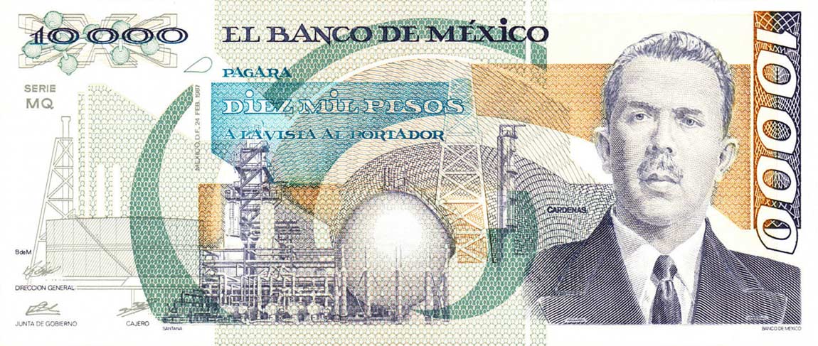 Front of Mexico p90a: 10000 Pesos from 1987
