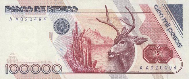 Back of Mexico p94a: 100000 Pesos from 1988