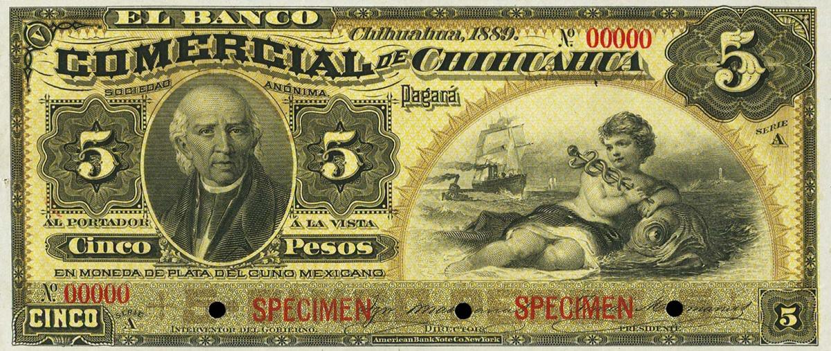 Front of Mexico pS127s: 5 Pesos from 1889
