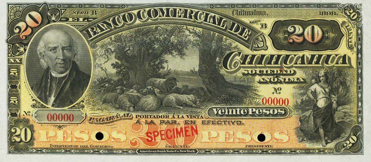 Front of Mexico pS129As: 20 Pesos from 1898