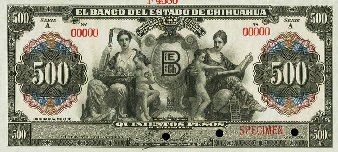 Front of Mexico pS137s: 500 Pesos from 1913