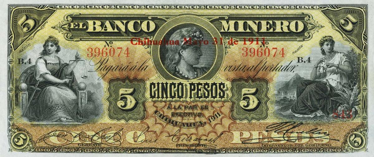 Front of Mexico pS163Ai: 5 Pesos from 1898