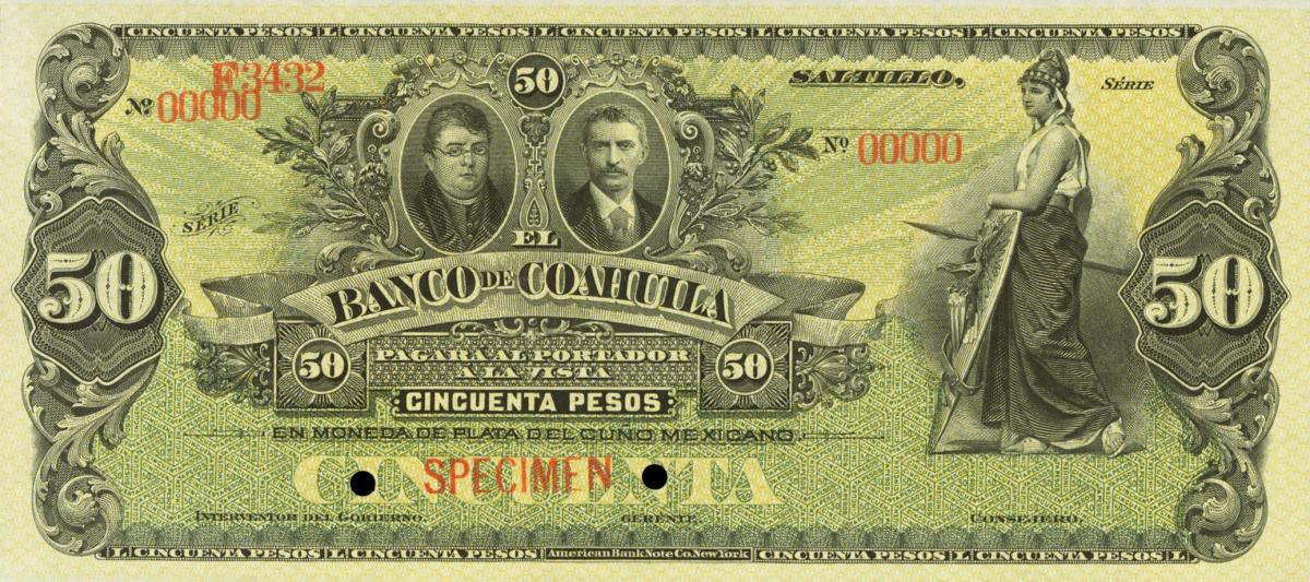 Front of Mexico pS198s: 50 Pesos from 1898