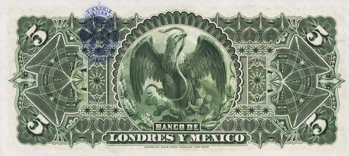 Back of Mexico pS233d: 5 Pesos from 1889