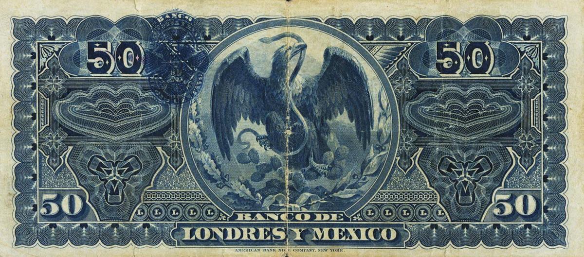 Back of Mexico pS236d: 50 Pesos from 1889