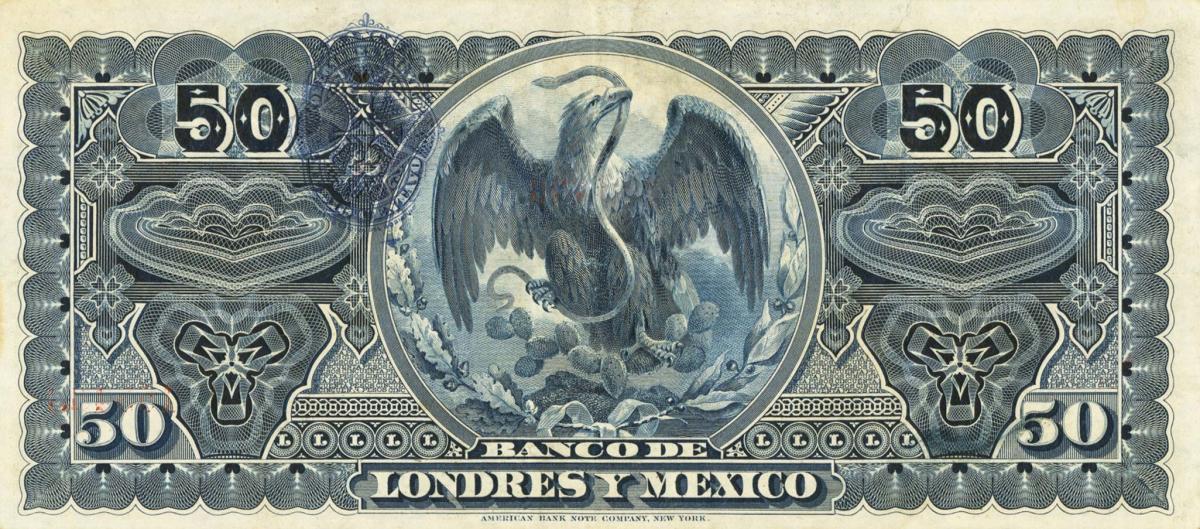 Back of Mexico pS236g: 50 Pesos from 1889