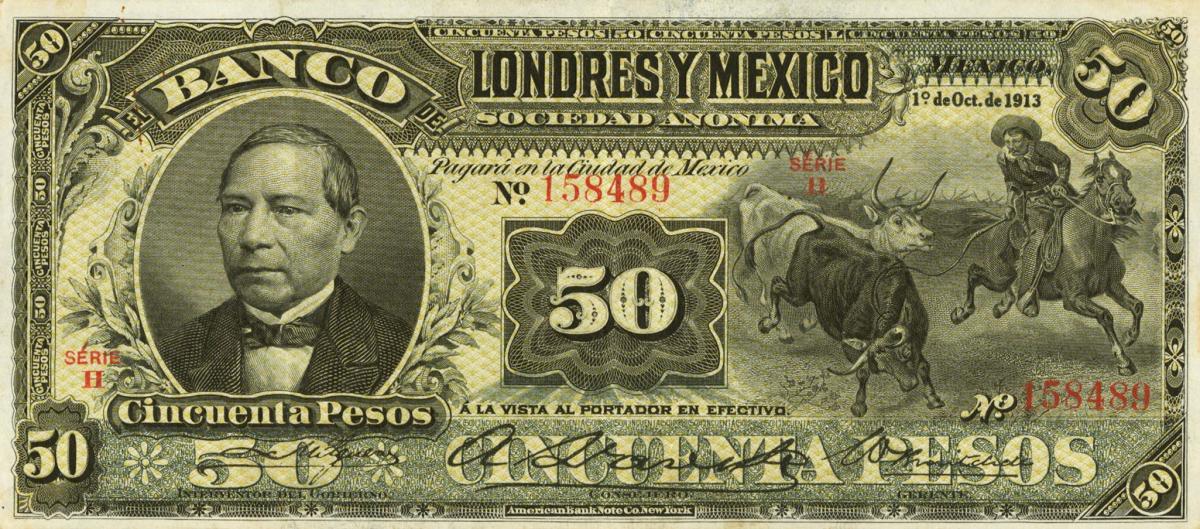 Front of Mexico pS236g: 50 Pesos from 1889