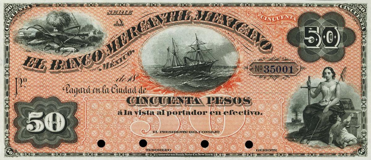 Front of Mexico pS246p: 50 Pesos from 1882
