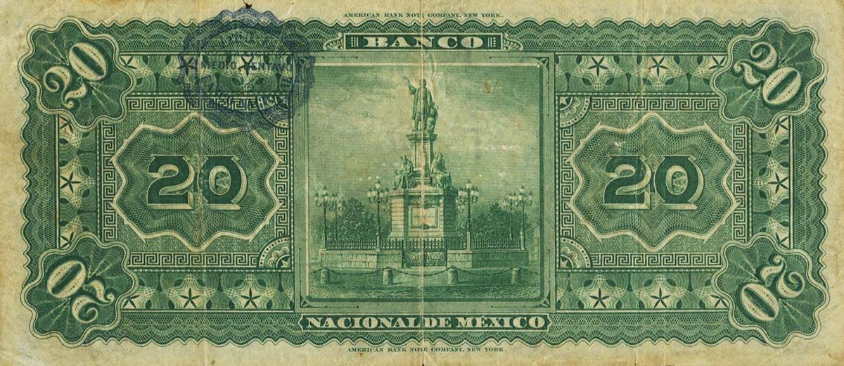 Back of Mexico pS259a: 20 Pesos from 1885