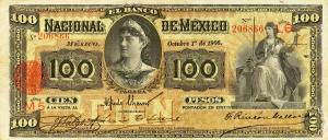 pS261c from Mexico: 100 Pesos from 1885