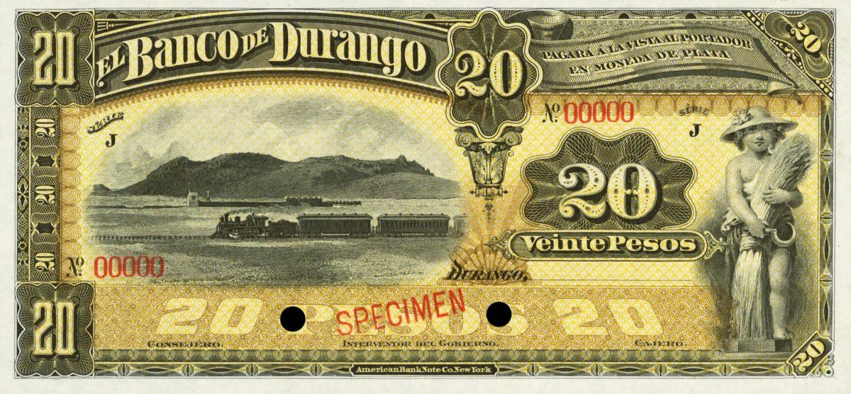Front of Mexico pS275s2: 20 Pesos from 1891