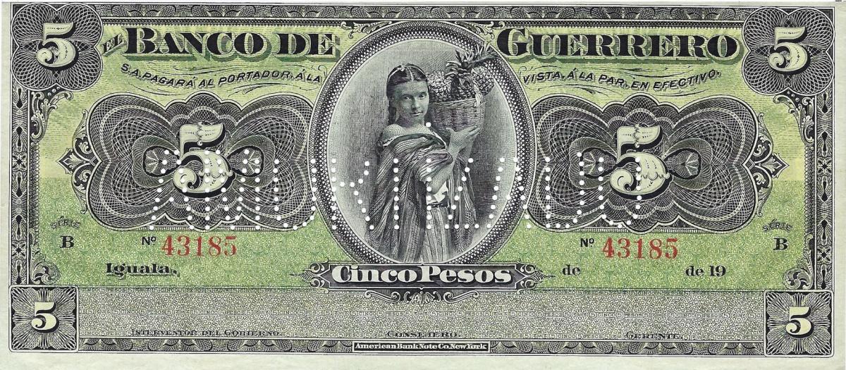 Front of Mexico pS298c: 5 Pesos from 1906