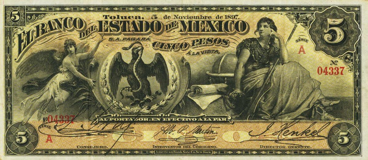 Front of Mexico pS329a: 5 Pesos from 1897