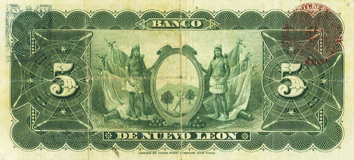 Back of Mexico pS360c: 5 Pesos from 1892